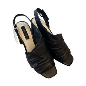 Sanctuary Regal Black Leather Block Heel Sandals W’s Size 9.5 Open Toe Slingback
